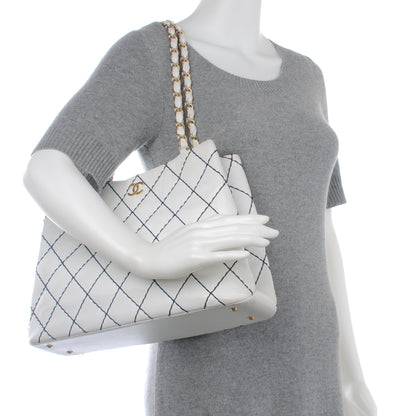 Chanel Leather Contrast Stitch Surpique Shoulder Bag White 2 of 9