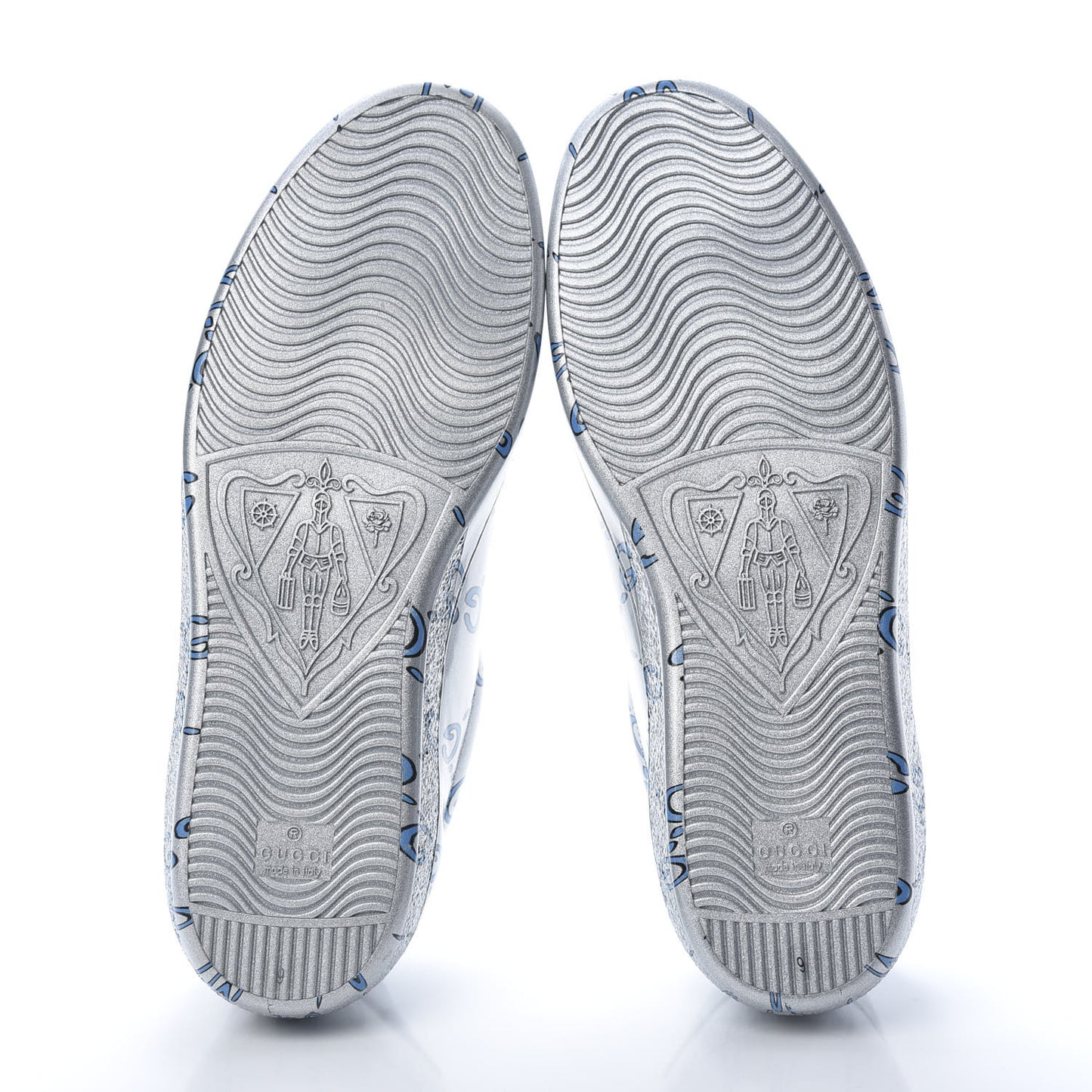 Miro Rubber Wax GucciGhost Print Mens New Ace Sneakers 9 Silver
