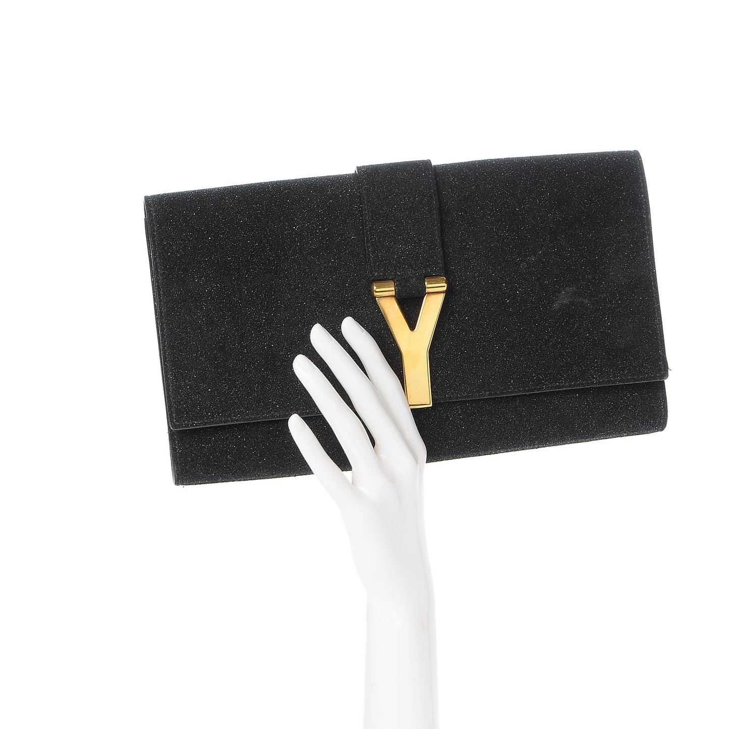 Glitter Calfskin Classic Y Ligne Clutch Black