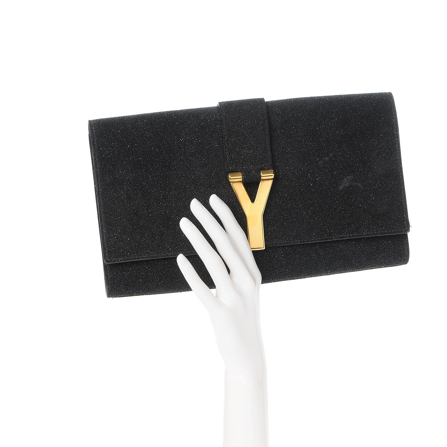Saint Laurent Glitter Calfskin Classic Y Ligne Clutch Black 2 of 8