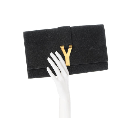 Saint Laurent Glitter Calfskin Classic Y Ligne Clutch Black 2 of 8