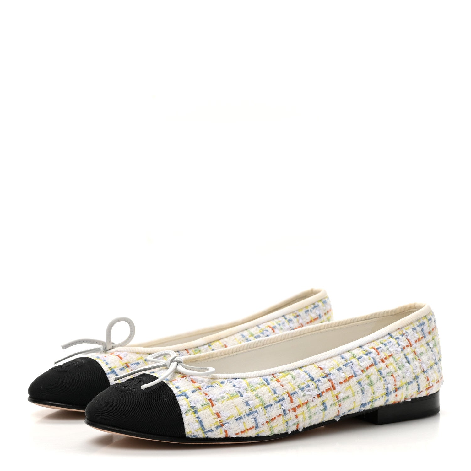 Chanel Tweed Grosgrain Cap Toe Ballerina Flats 37 White Multicolor 37.5 White Multicolor 4 of 11