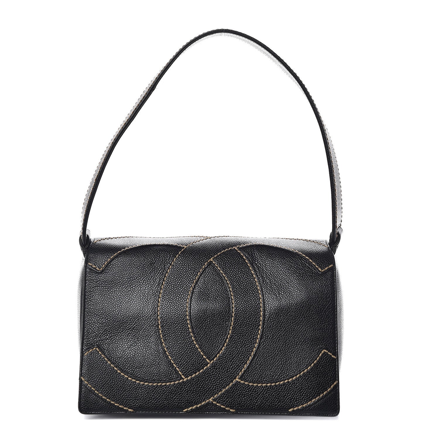 Chanel Caviar CC Stitched Medium Flap Shoulder Bag Black 1 of 15