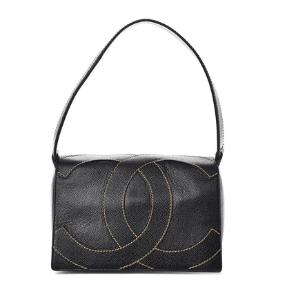 Chanel Caviar CC Stitched Medium Flap Shoulder Bag Black 1 of 15