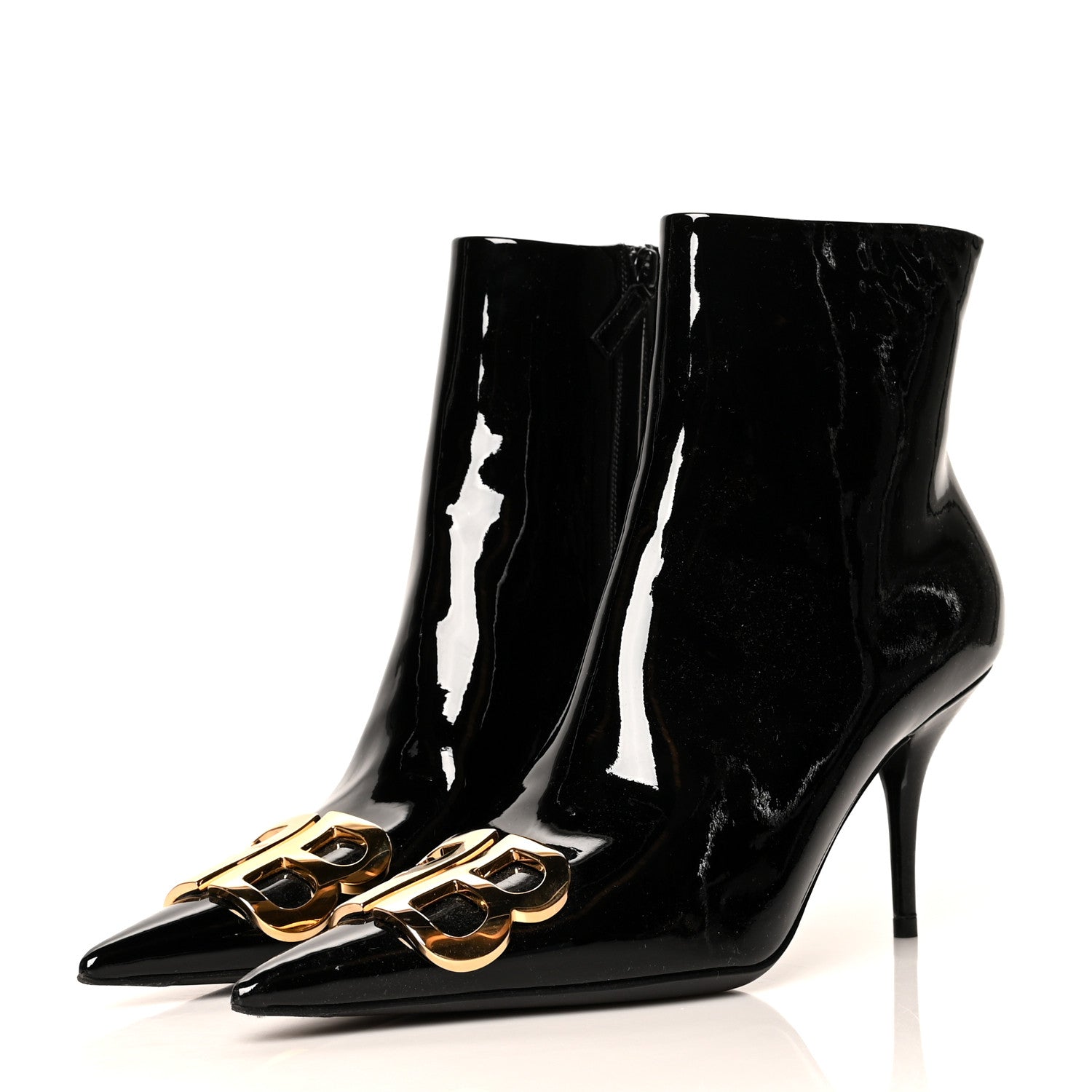 Balenciaga Patent BB Pointy Toe Ankle Booties 39 Black 3 of 8
