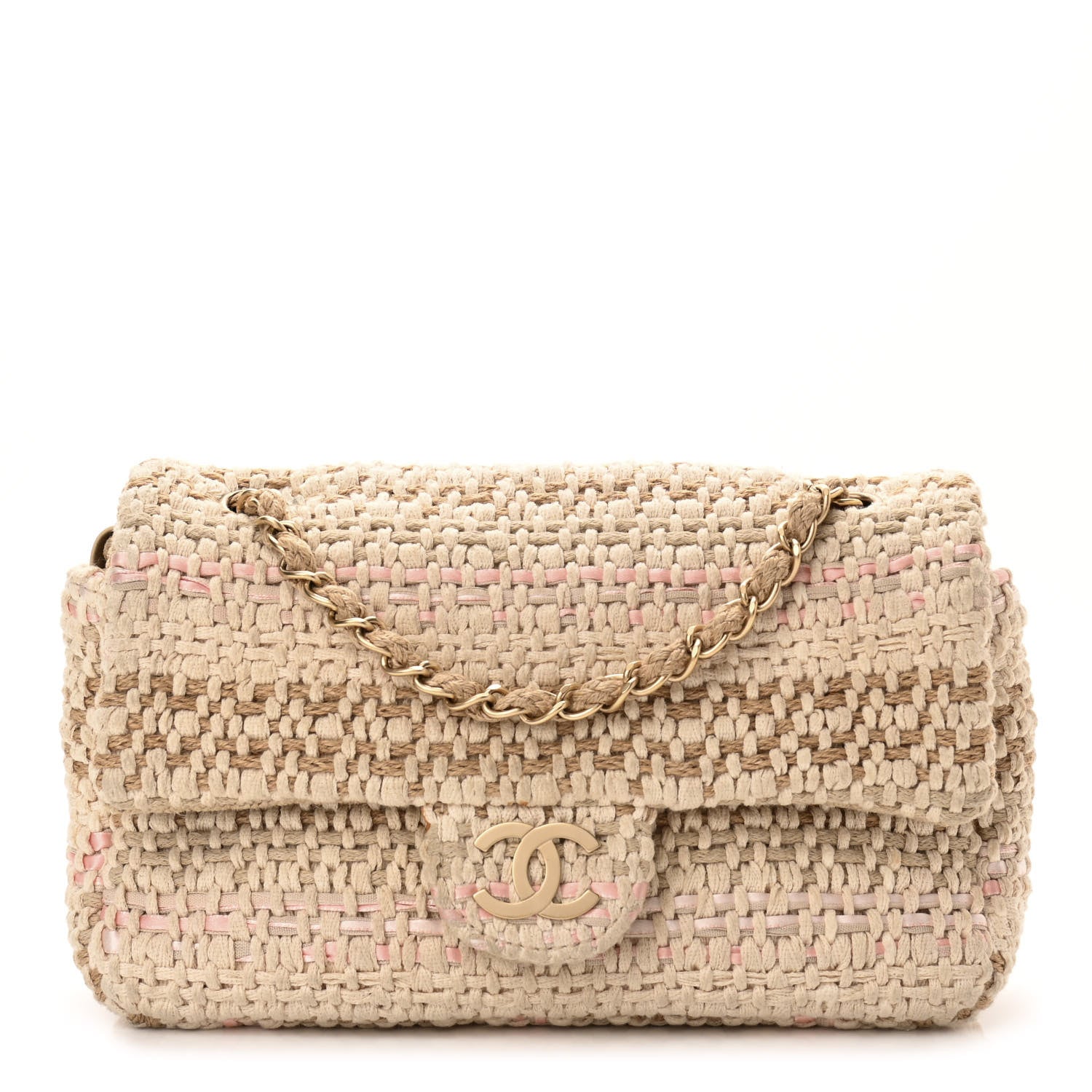 Chanel Tweed Chain Braid Small Single Flap Beige White 1 of 11