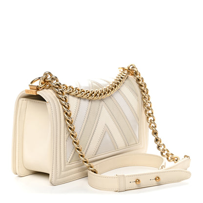 Chanel Caviar Suede Calfskin Chevron Medium Boy Flap White 3 of 12