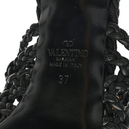 Valentino Garavani Nappa Woven Roman Stud 65mm Mule Sandals 37 Black 6 of 7