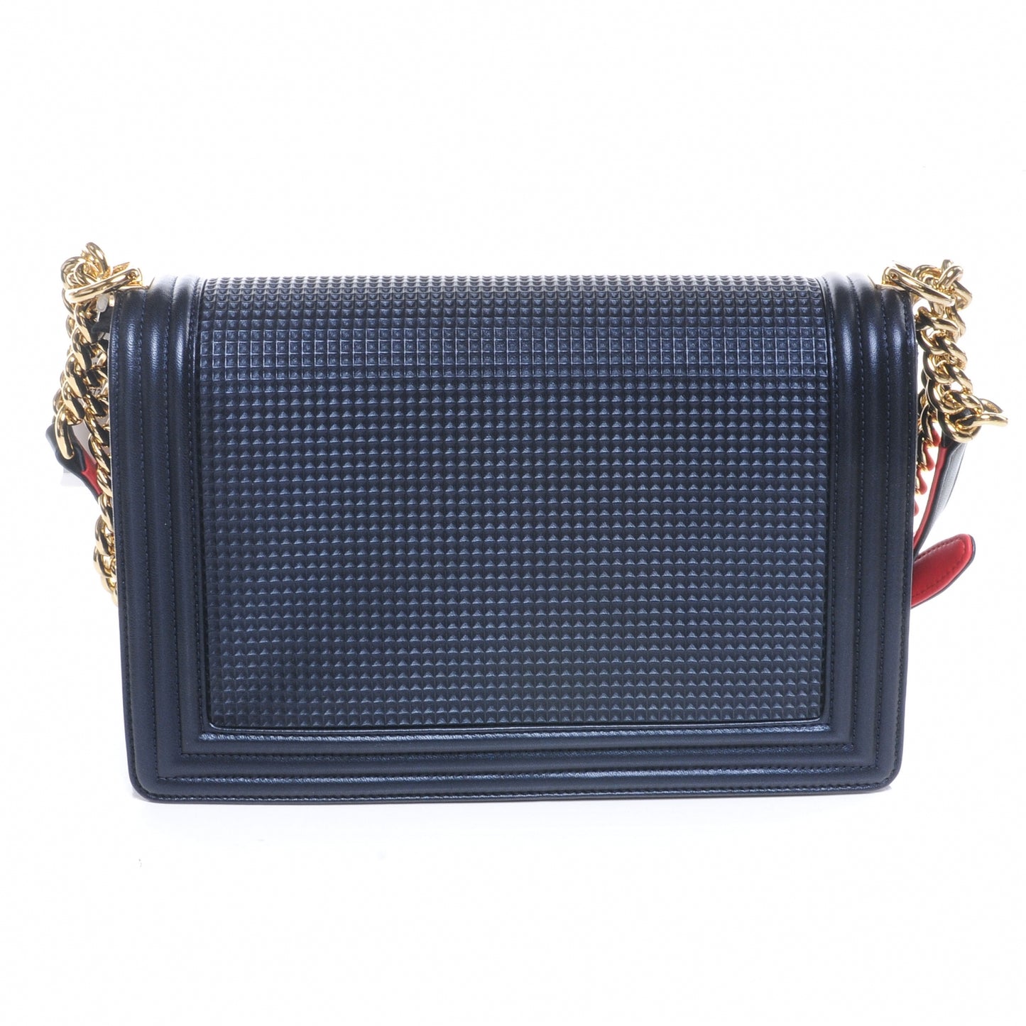 Lambskin Square Quilted Large Boy Cube Flap Navy and Red