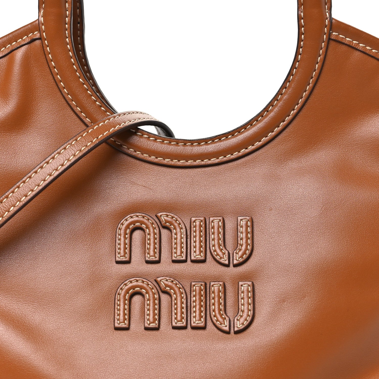 Miu Miu Soft Calf Softy Small Ivy Tote Bag Caramel 7 of 9