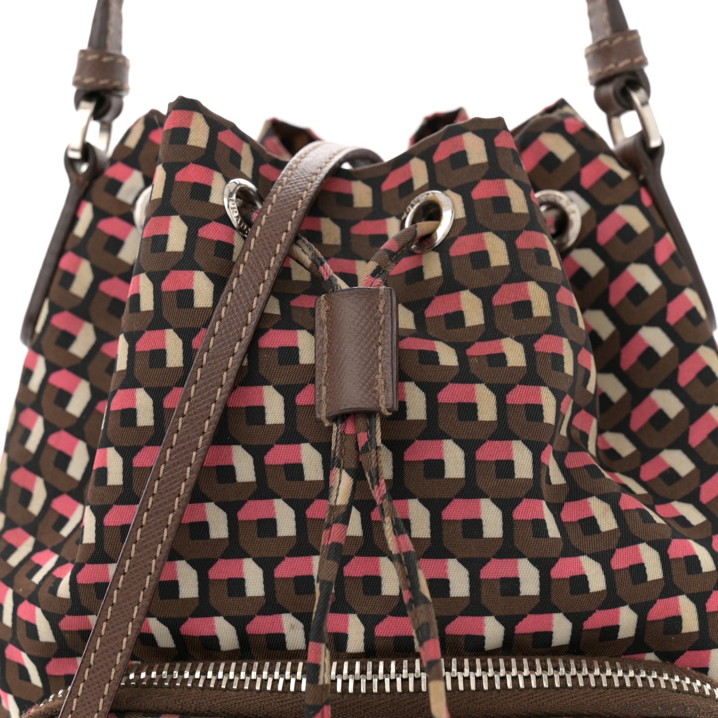 Nylon Saffiano Otta Print Bucket Crossbody Bag Rosa
