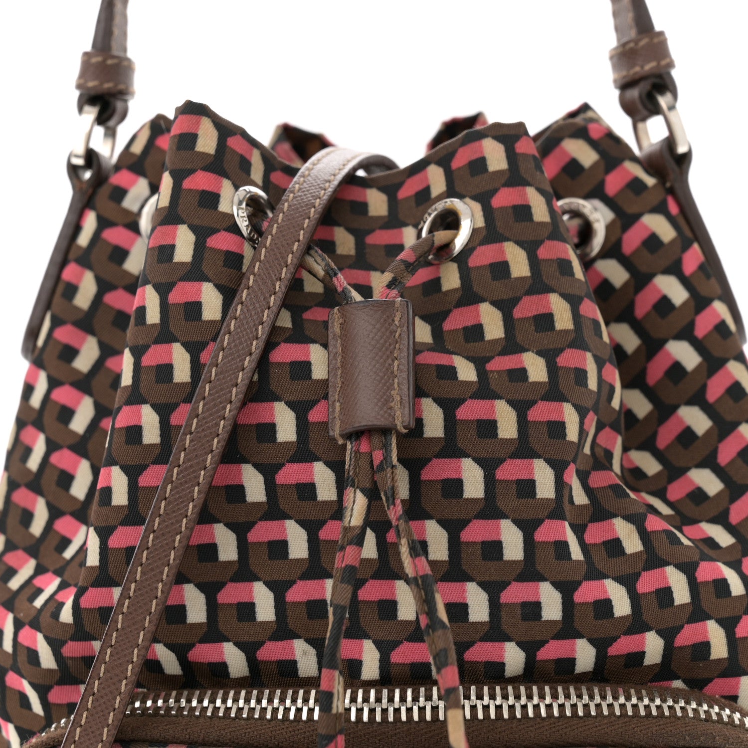 Prada Nylon Saffiano Otta Print Bucket Crossbody Bag Rosa 7 of 11