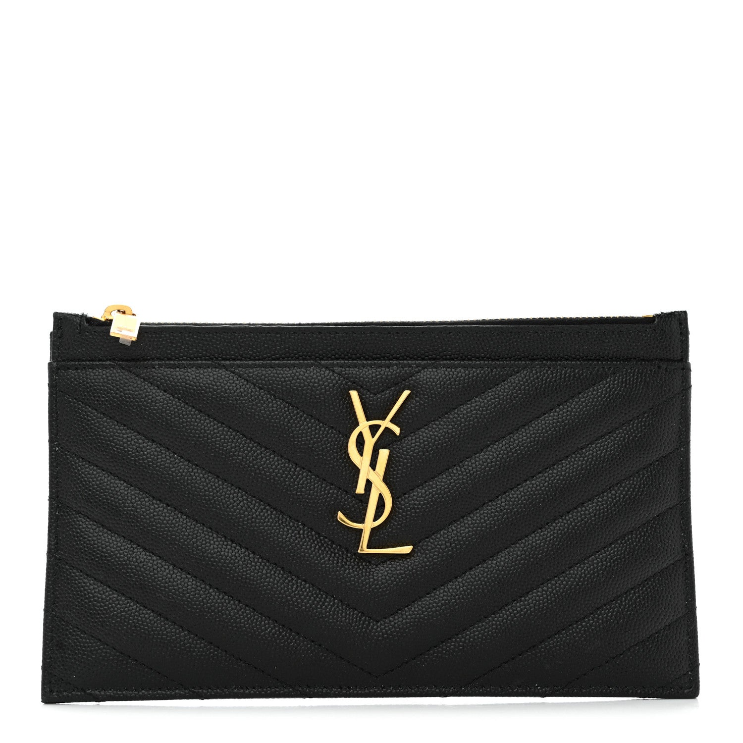 Saint Laurent Grain De Poudre Chevron Monogram Bill Pouch Black 1 of 8