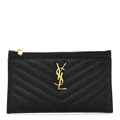 Saint Laurent Grain De Poudre Chevron Monogram Bill Pouch Black 1 of 8