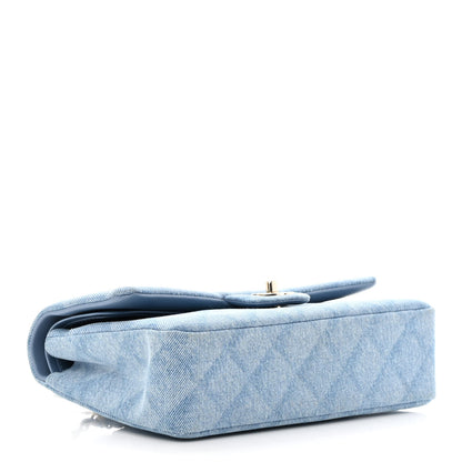 Chanel Printed Denim Quilted Medium Double Flap Light Blue 4 of 13