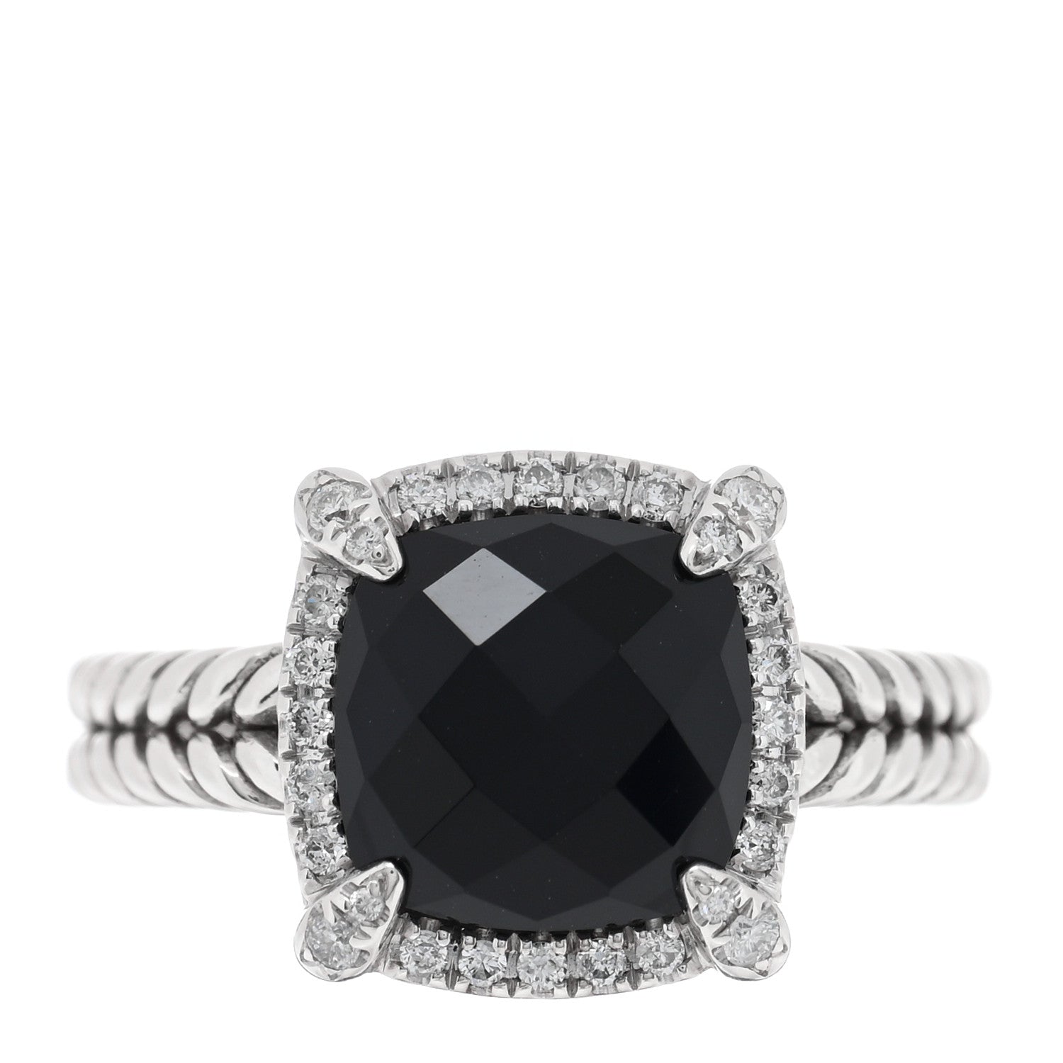 David Yurman Sterling Silver Diamond Black Onyx 9mm Chatelaine Pave Bezel Ring 51 5.75 1 of 4