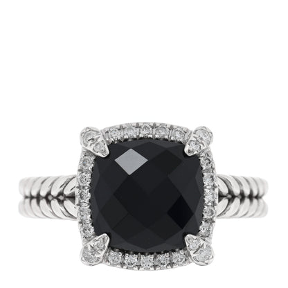 David Yurman Sterling Silver Diamond Black Onyx 9mm Chatelaine Pave Bezel Ring 51 5.75 1 of 4