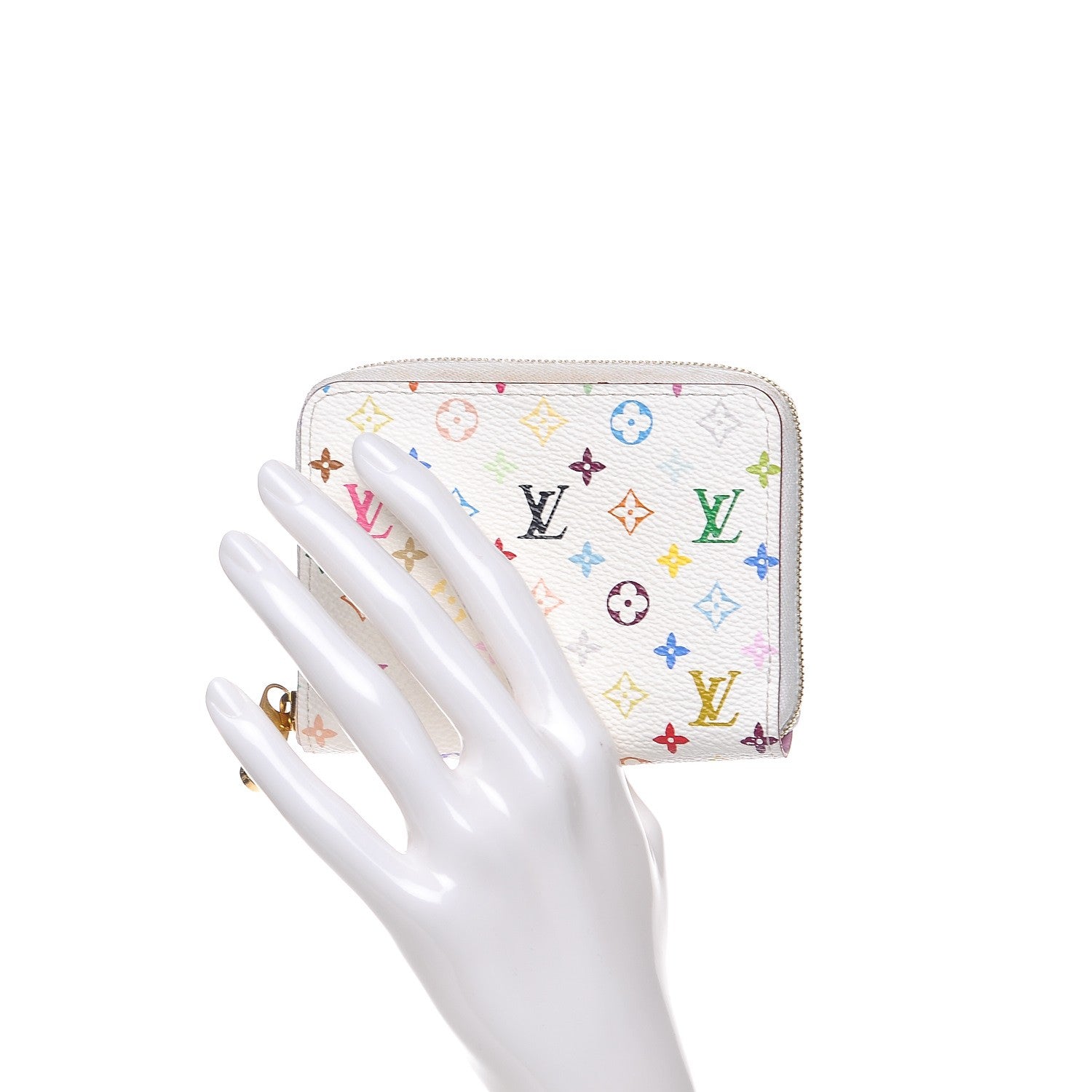 Louis Vuitton Monogram Multicolor Zippy Coin Purse Wallet White Litchi 2 of 7