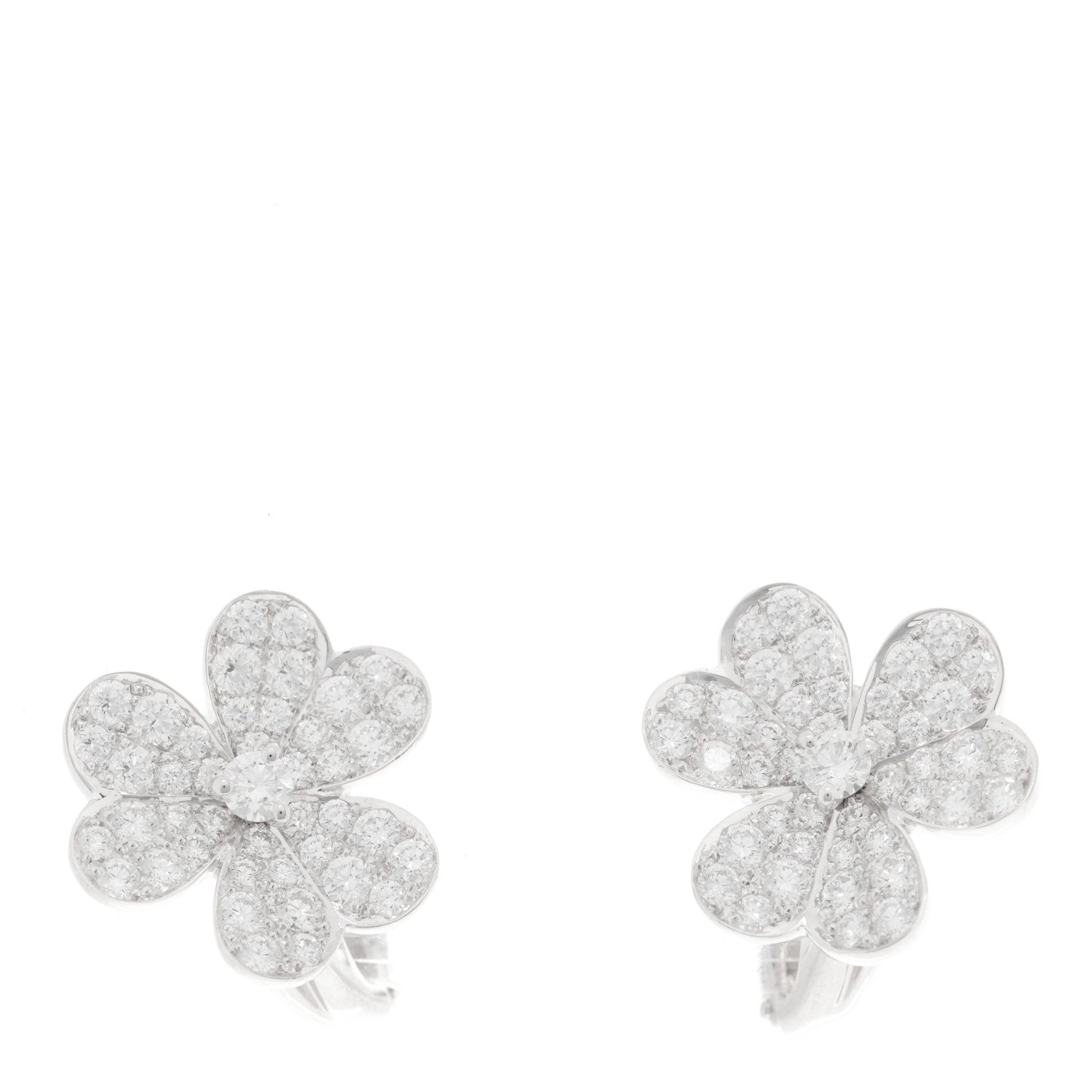 Van Cleef & Arpels 18K White Gold Diamond Small Frivole Pave Earrings 1 of 6