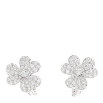 Van Cleef & Arpels 18K White Gold Diamond Small Frivole Pave Earrings 1 of 6