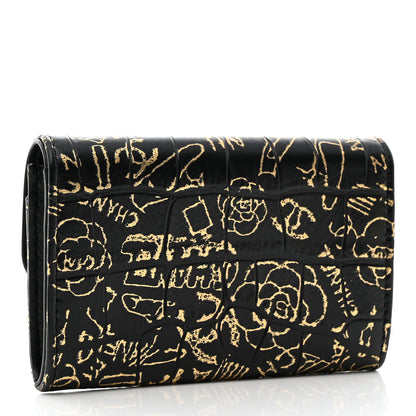 Chanel Calfskin Crocodile Embossed Graffiti 2.55 Crocodile Reissue Flap Card Holder Black Gold 3 of 9