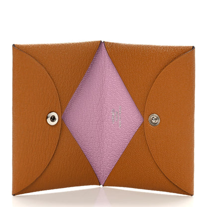 Hermes Chevre Mysore Verso Calvi Card Case Caramel Rose Sakura 5 of 7