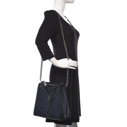 Chanel Caviar Quilted Medium CC Bucket Bag Dark Blue 2 of 13
