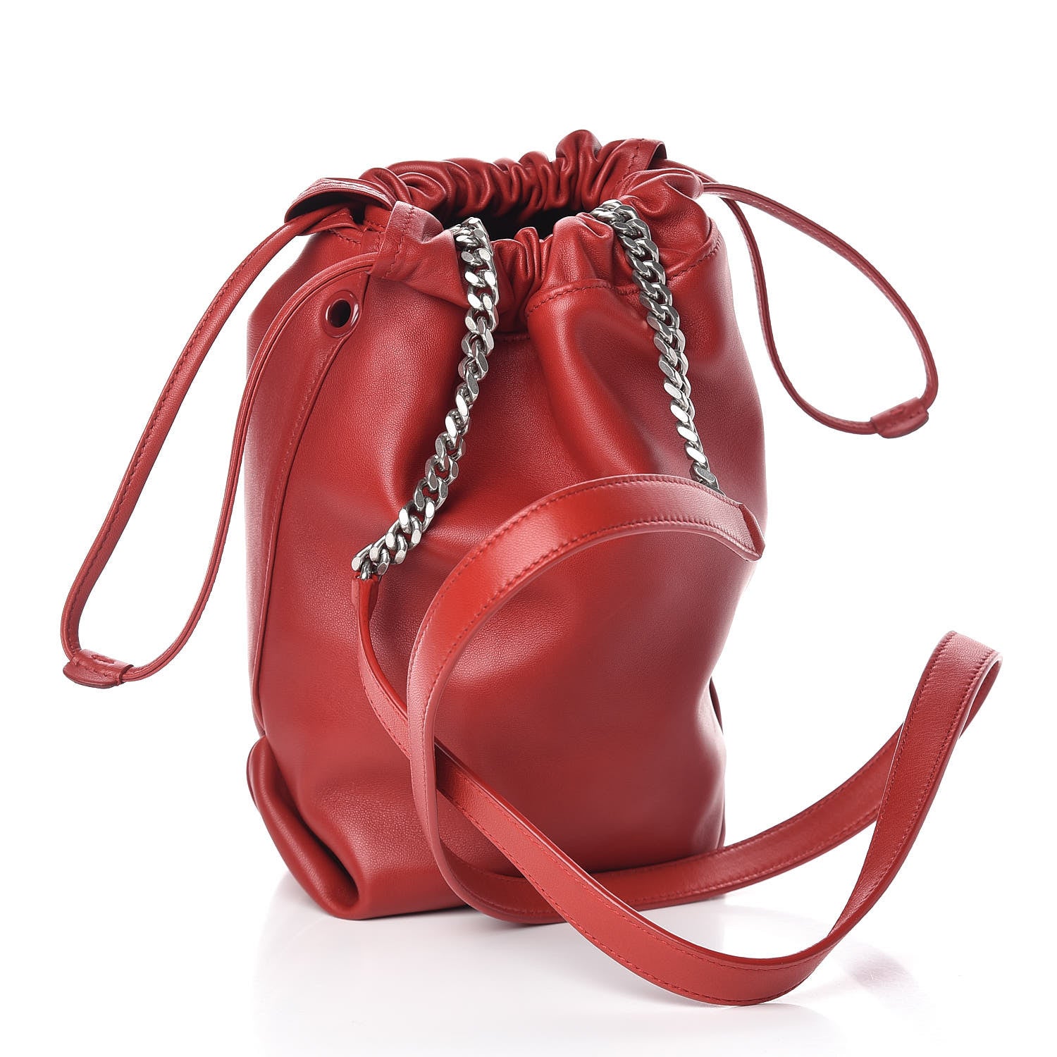 Saint Laurent Lambskin Small Teddy Bucket Bag Red 4 of 12