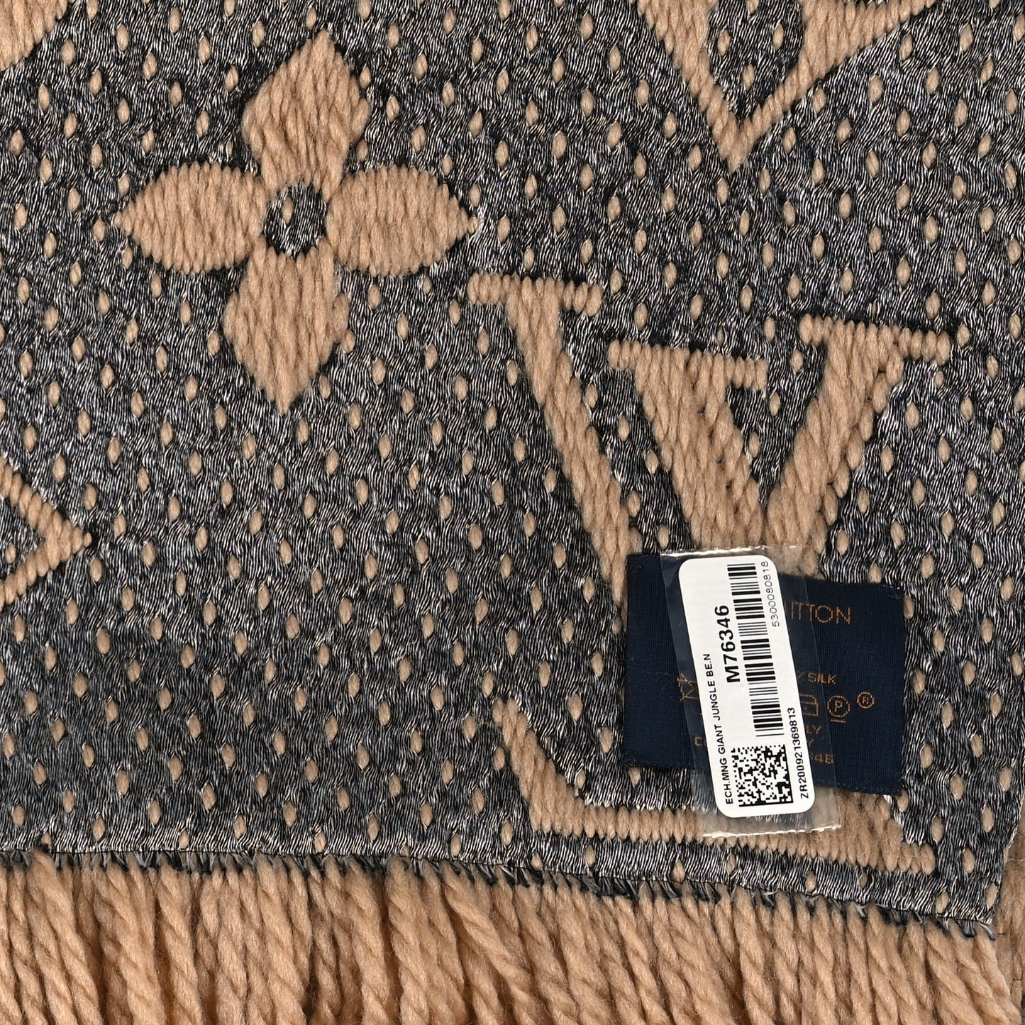 Wool Silk Monogram Giant Jungle Logomania Shine Scarf Beige