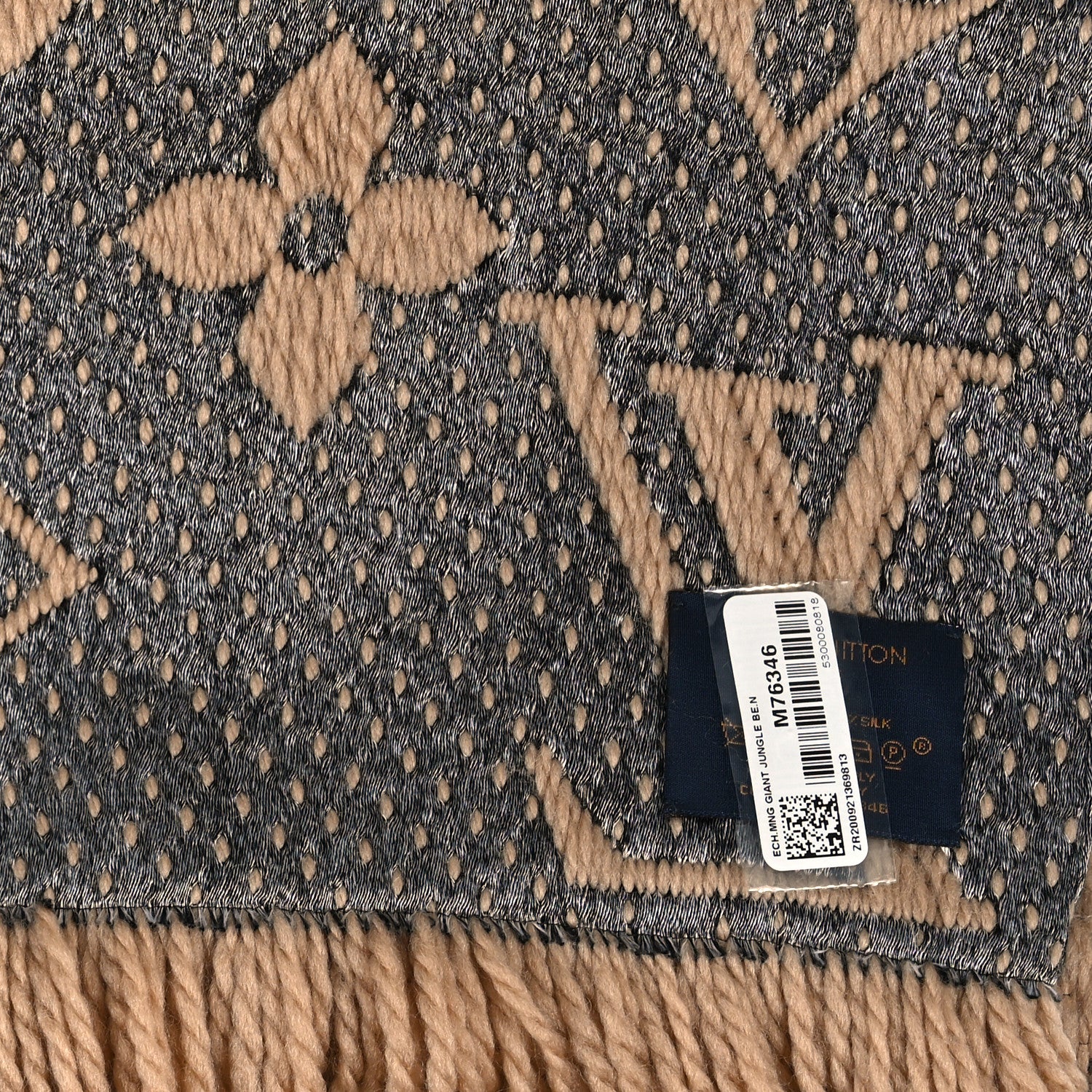 Louis Vuitton Wool Silk Monogram Giant Jungle Logomania Shine Scarf Beige 3 of 3