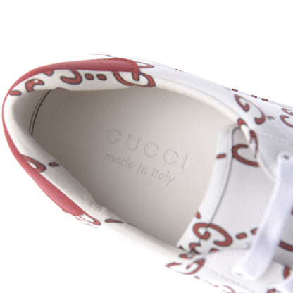 Gucci Calfskin GucciGhost Print Mens Ace Sneakers 8 White Hibiscus Red 7 of 10