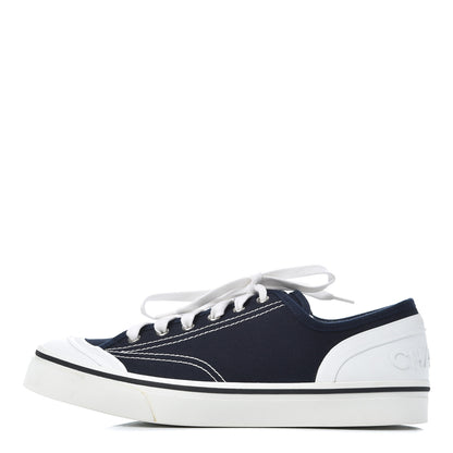 Chanel Fabric Mens Lace Up Cap Toe Sneakers 41 Navy 1 of 9
