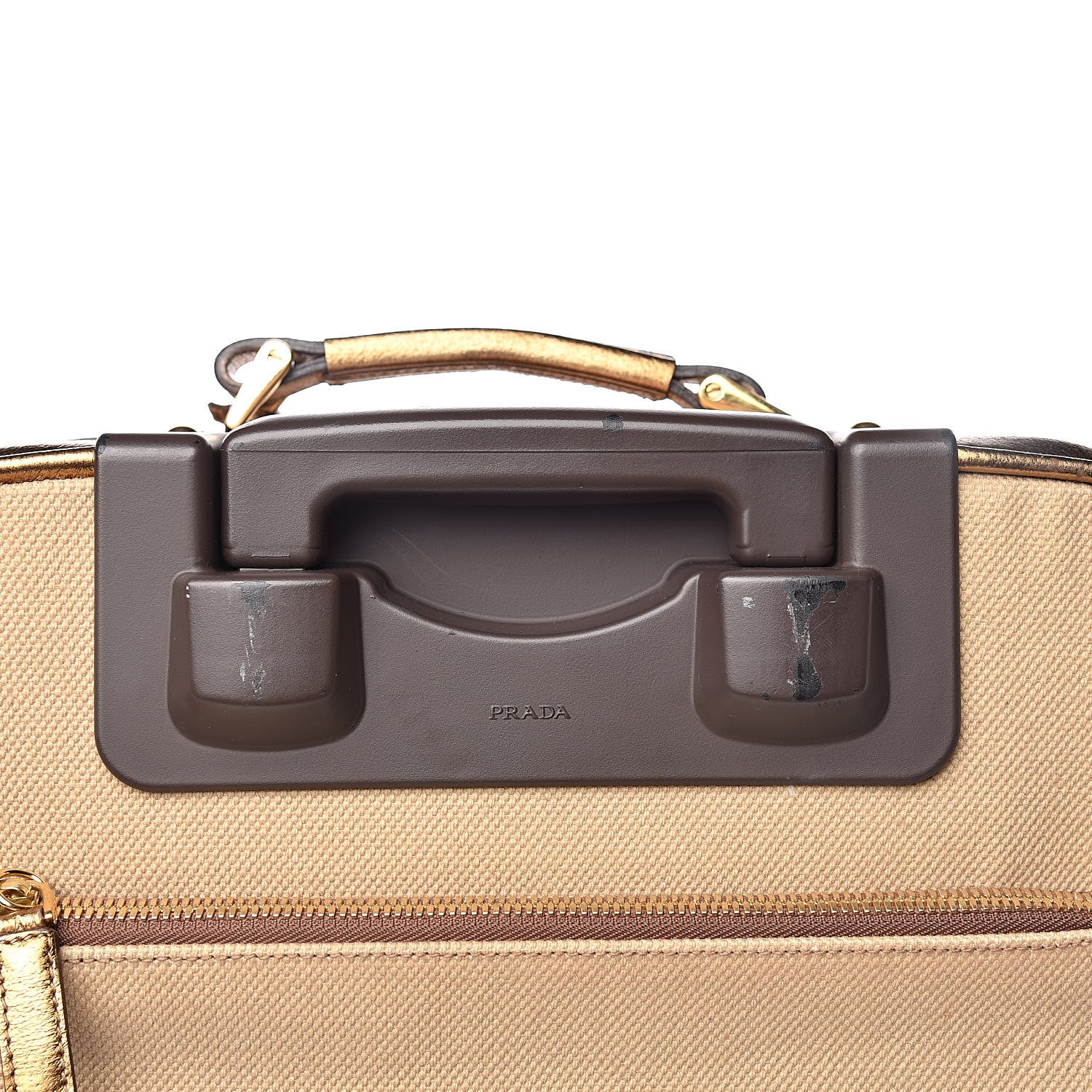 Prada Metallic Cinghiale Canvas Trolley Luggage Naturale Oro 10 of 17