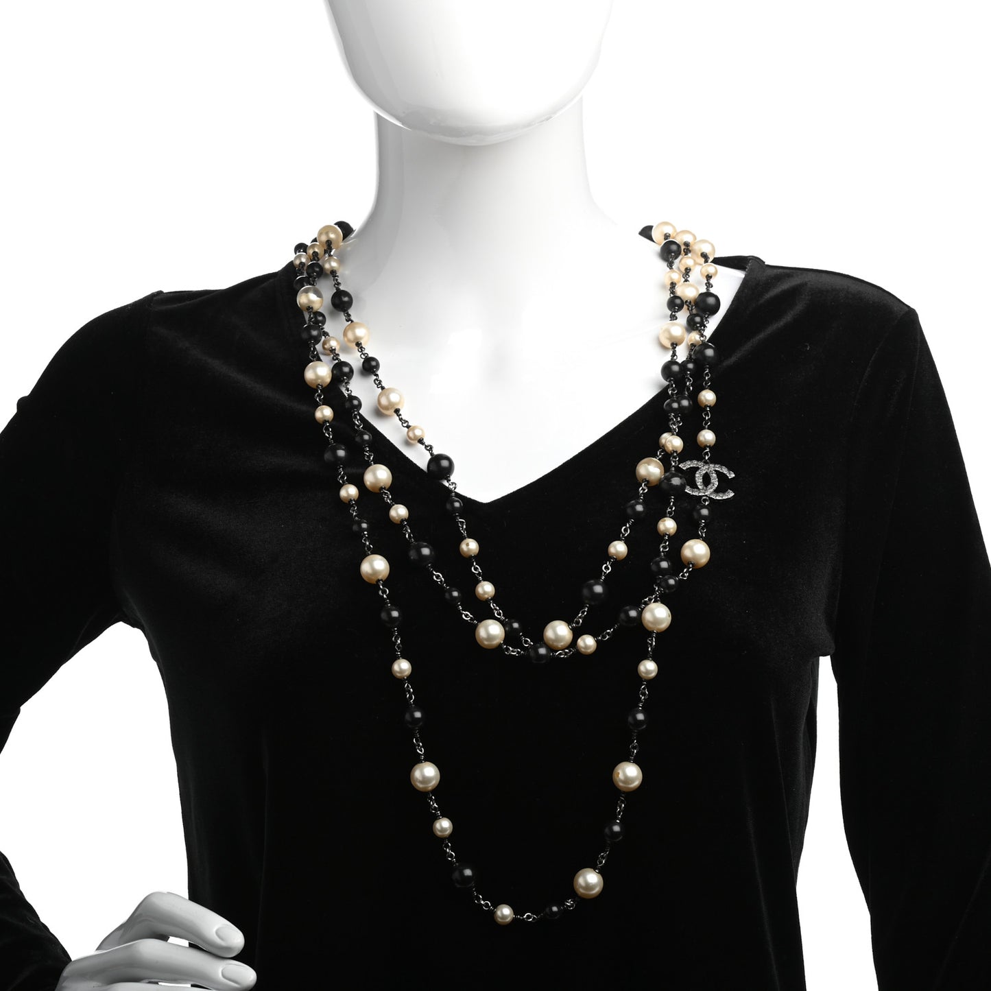 Pearl Bead CC Long Necklace Ruthenium Black