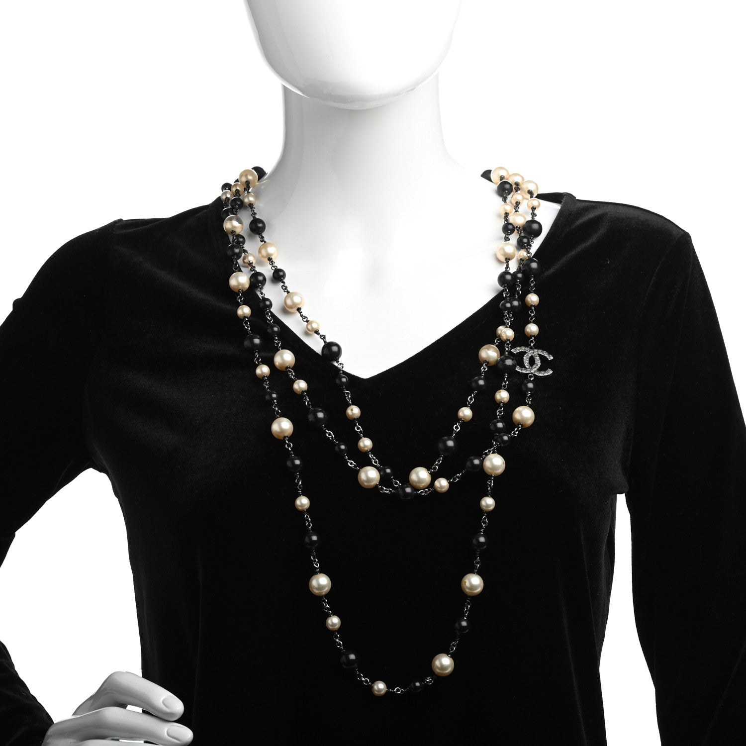 Chanel Pearl Bead CC Long Necklace Ruthenium Black 2 of 8