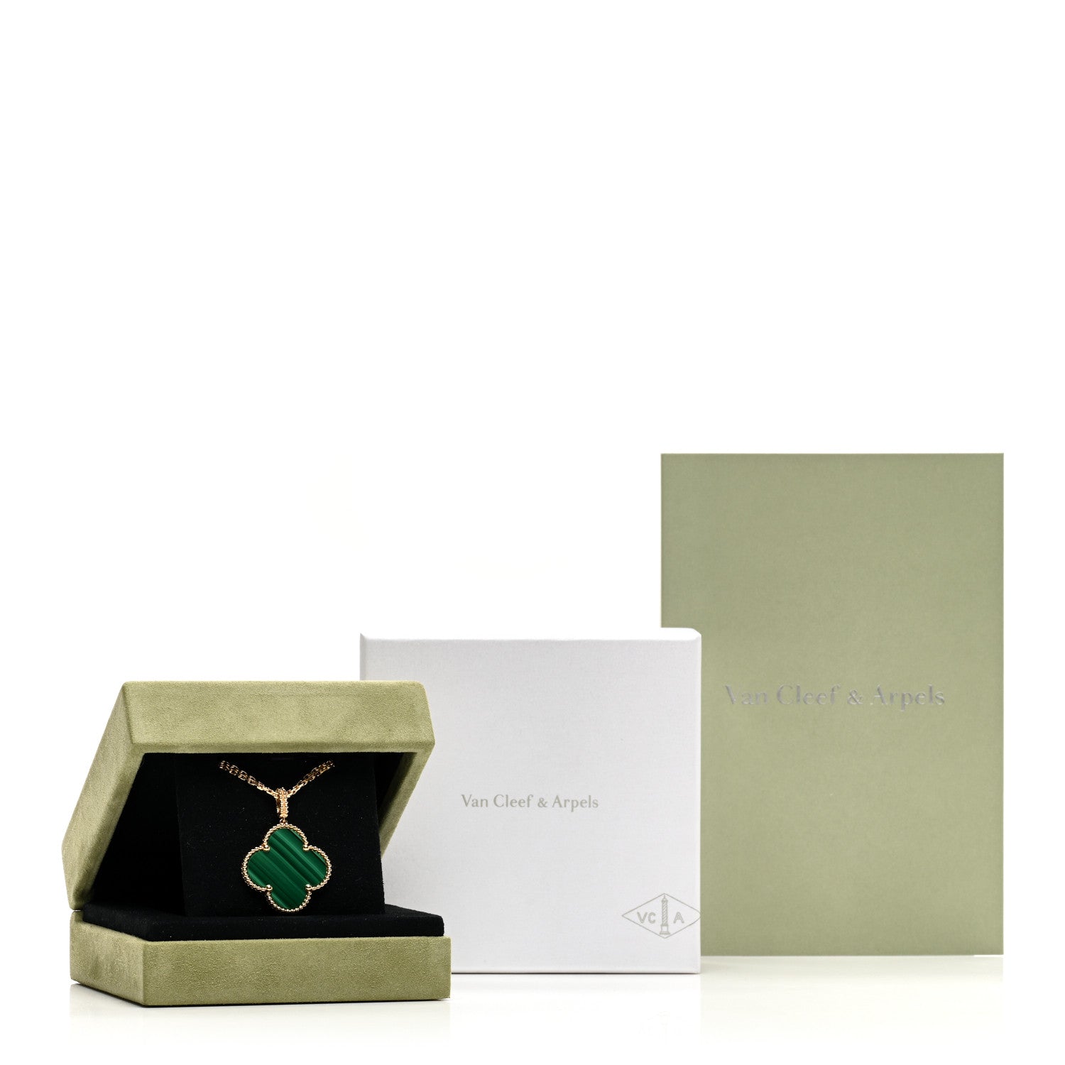 Van Cleef & Arpels 18K Yellow Gold Malachite Magic Alhambra Pendant Necklace 6 of 6