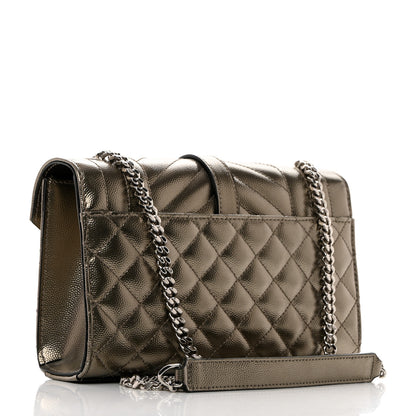 Saint Laurent Metallic Grain De Poudre Textured Mixed Matelasse Triquilt Small Monogram Satchel Piombo 2 of 11