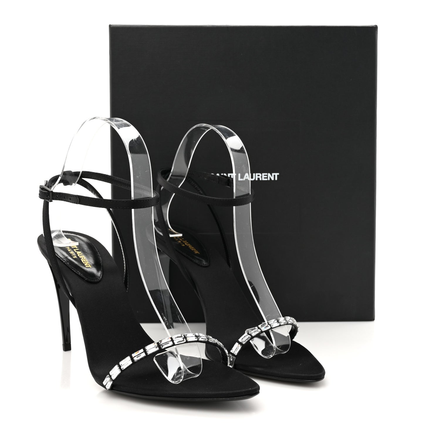 Crepe Satin Crystal New Nuit 90 Ankle Strap Sandals 38.5 Black