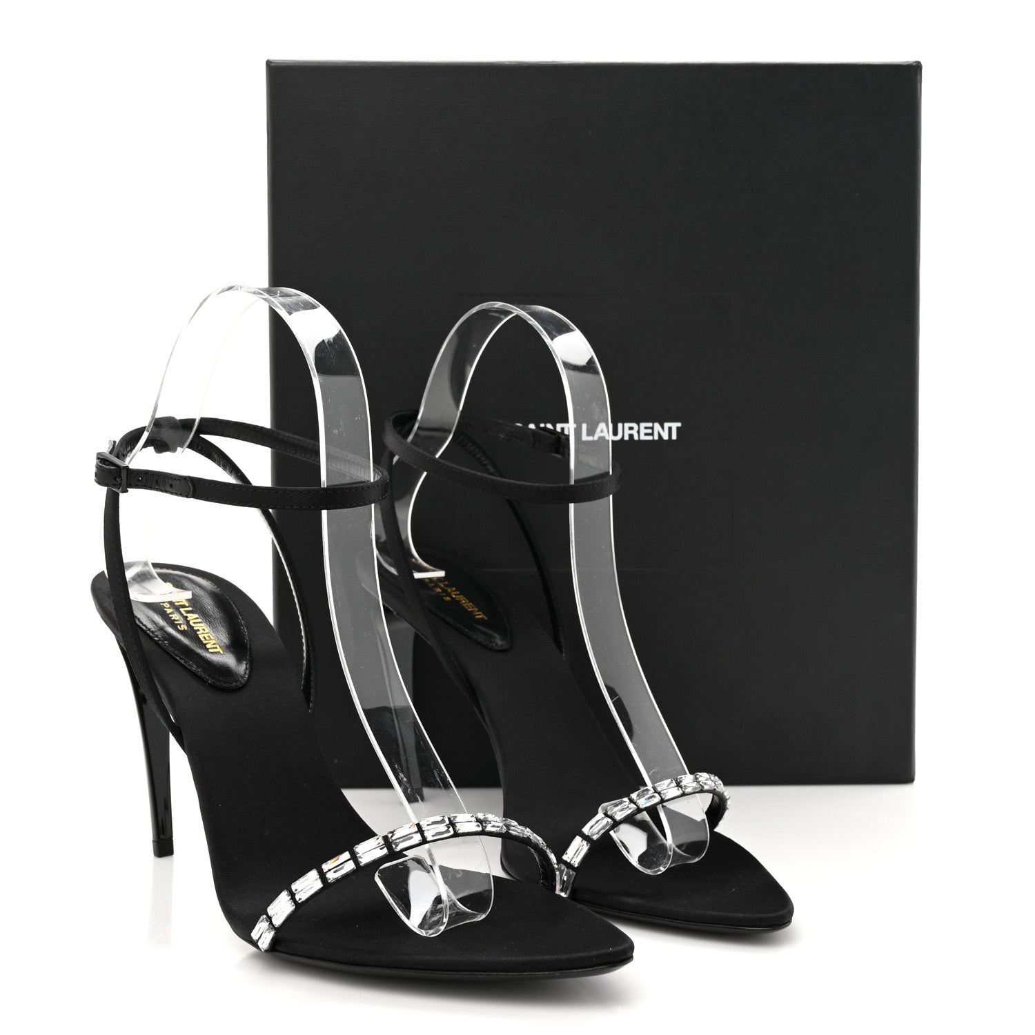 Saint Laurent Crepe Satin Crystal New Nuit 90 Ankle Strap Sandals 38.5 Black 10 of 10