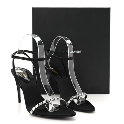 Saint Laurent Crepe Satin Crystal New Nuit 90 Ankle Strap Sandals 38.5 Black 10 of 10