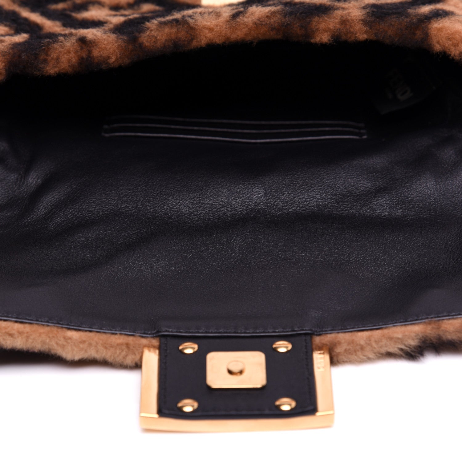 Fendi Shearling Vitello Dolce Macro FF 1974 Mini Baguette Tobacco Black 14 of 15