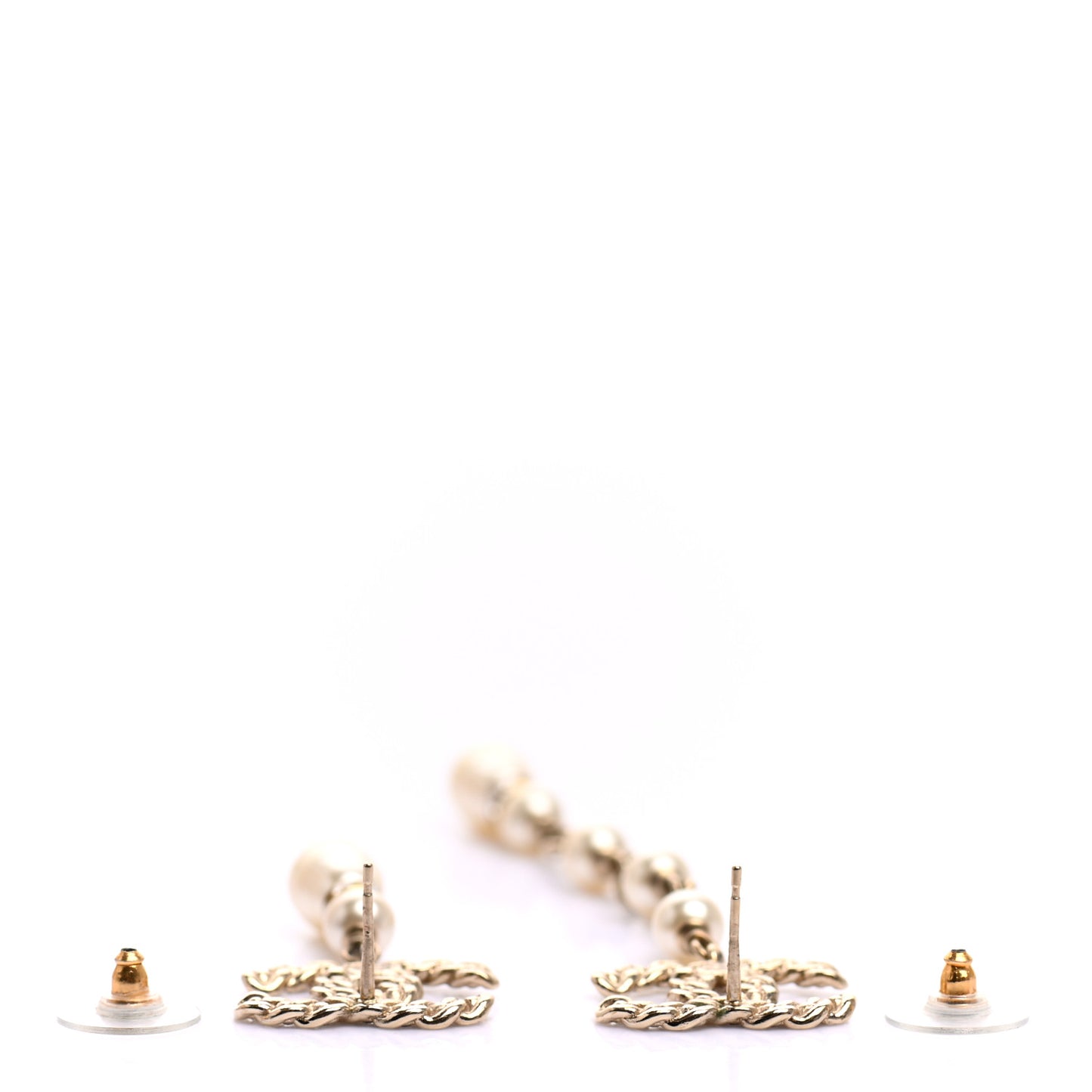 Crystal Pearl CC Drop Earrings Gold