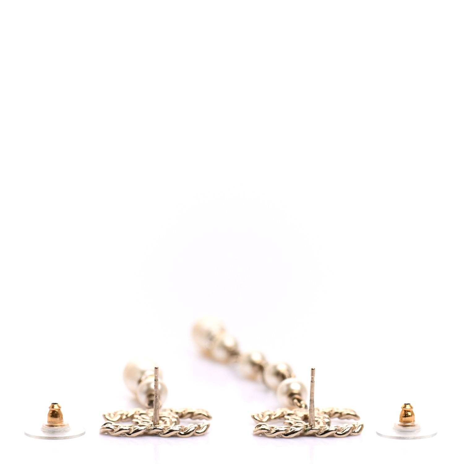 Chanel Crystal Pearl CC Drop Earrings Gold 3 of 4