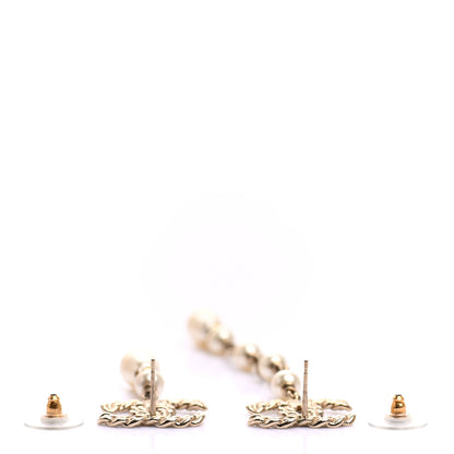 Chanel Crystal Pearl CC Drop Earrings Gold 3 of 4