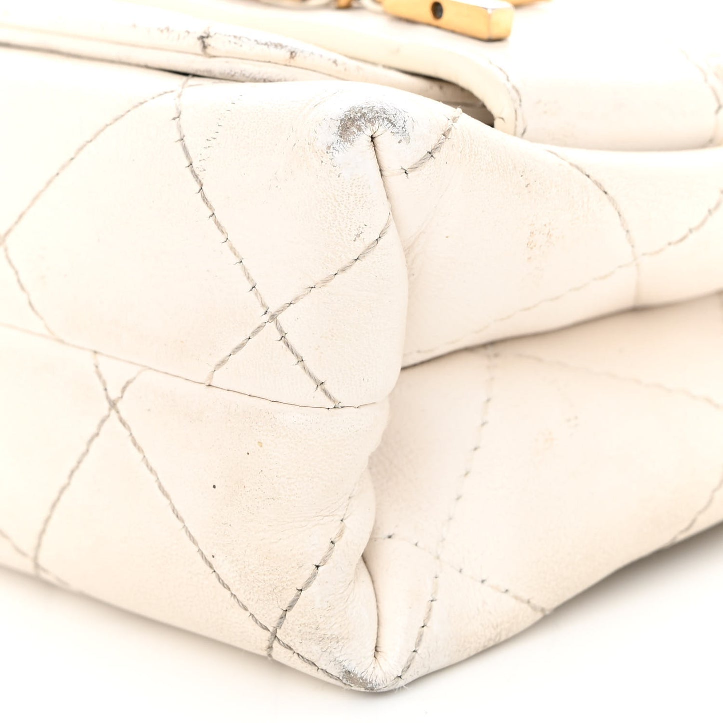 Calfskin Quilted Small Enchained Flap White