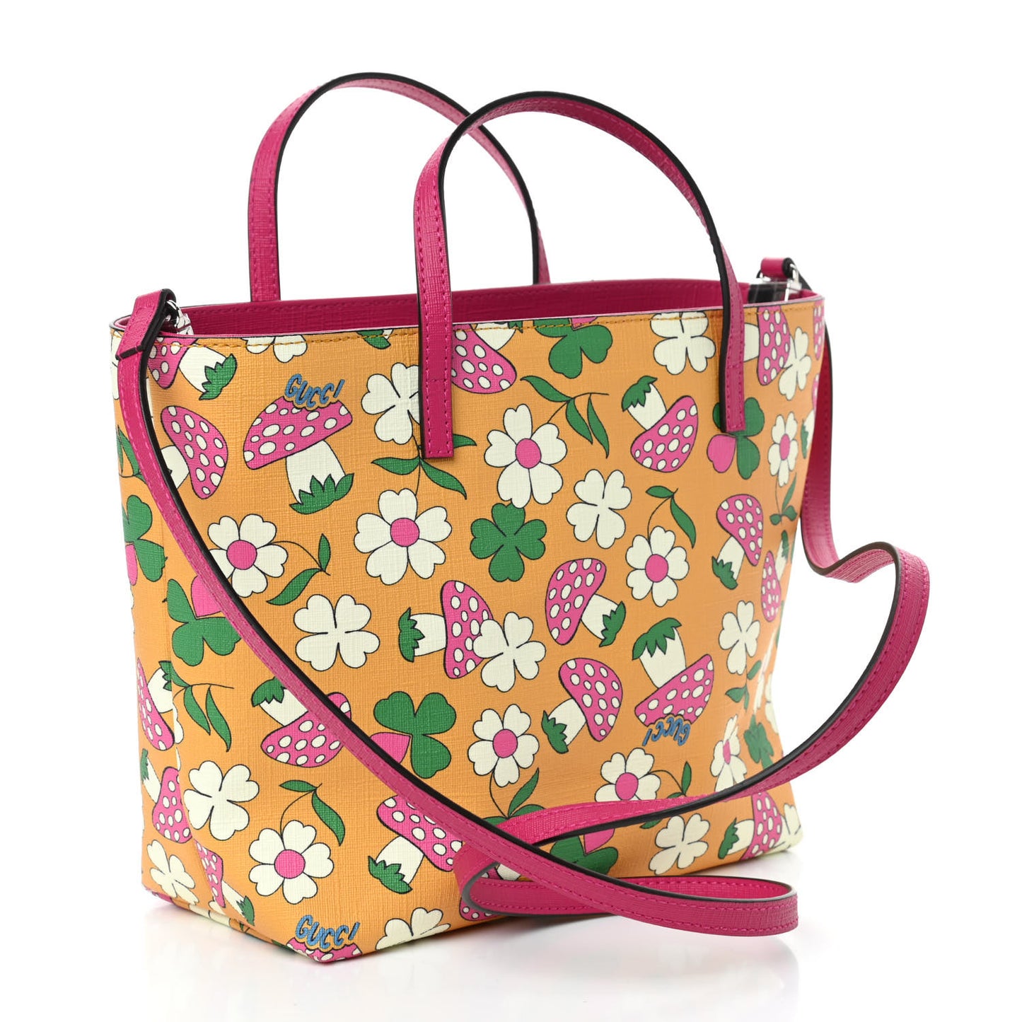 Canvas Childrens Flower Mushroom Print Tote Pink Yellow