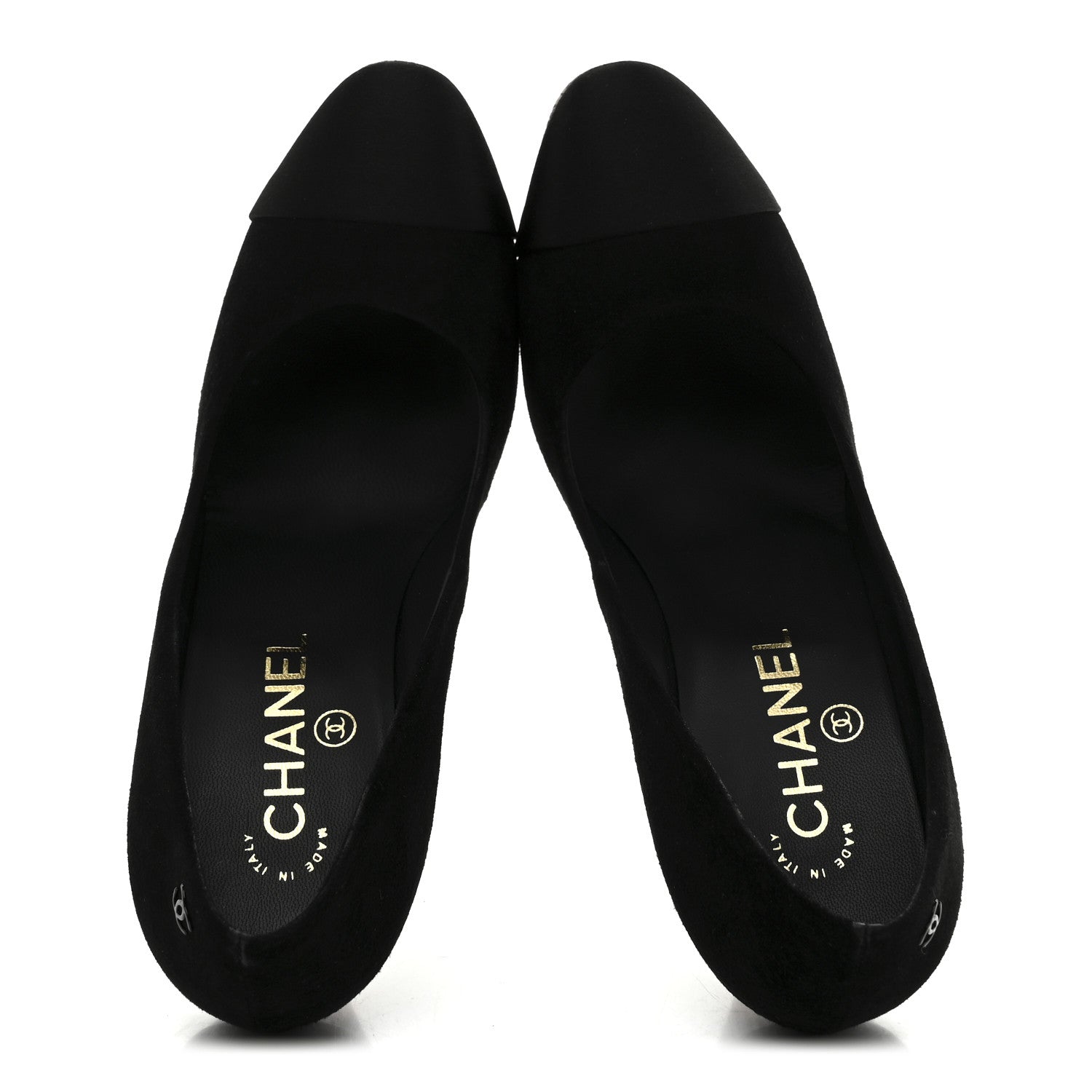 Chanel Suede Calfskin Satin Cap Toe CC Pumps 37 Black 2 of 10