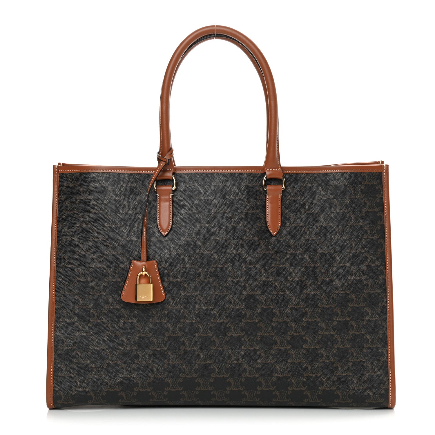 Celine Triomphe Canvas Calfskin Horizontal Cabas Tan 1 of 12