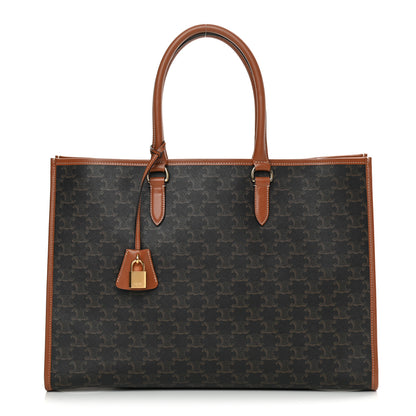 Celine Triomphe Canvas Calfskin Horizontal Cabas Tan 1 of 12