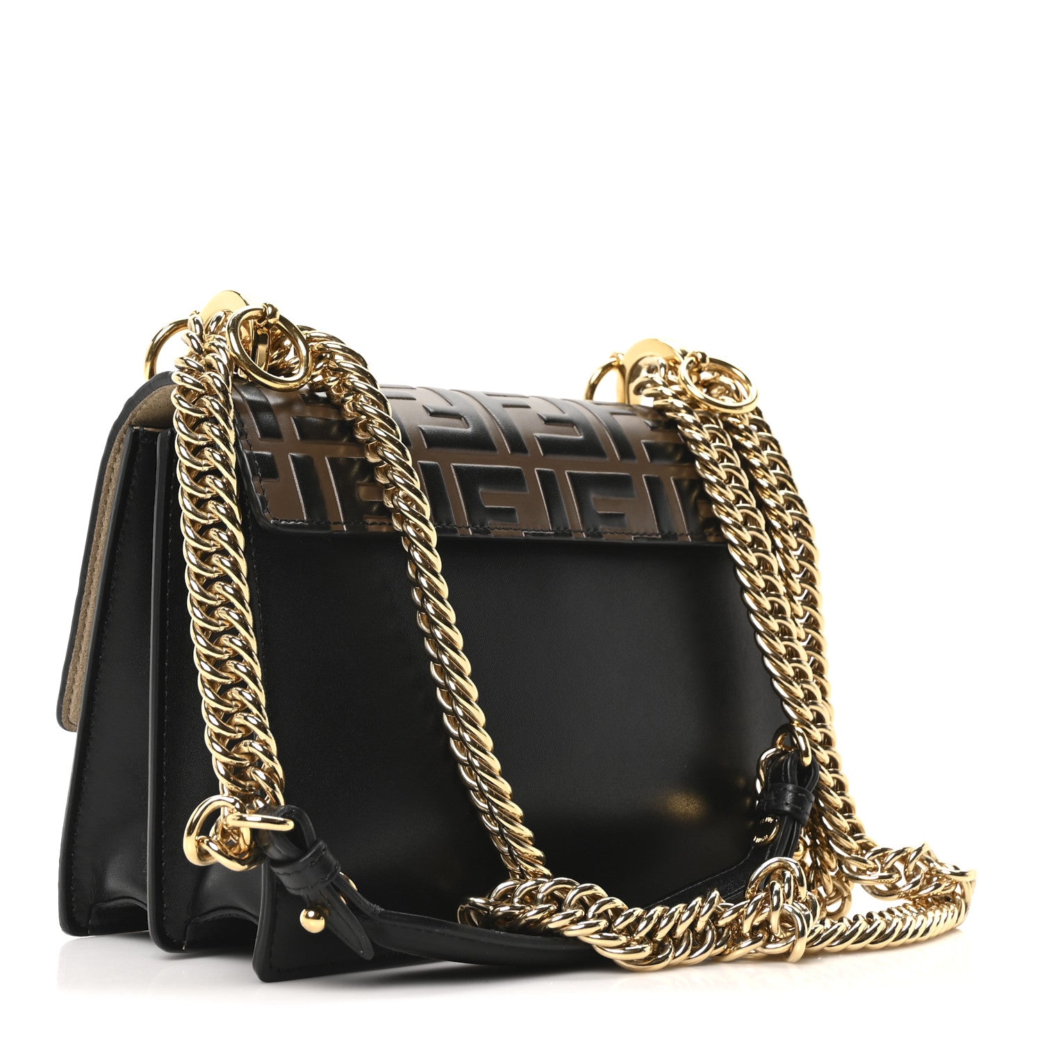 Fendi Vitello Liberty Bi-Color FF 1974 Embossed Small Kan I Shoulder Bag Black Maya 3 of 10